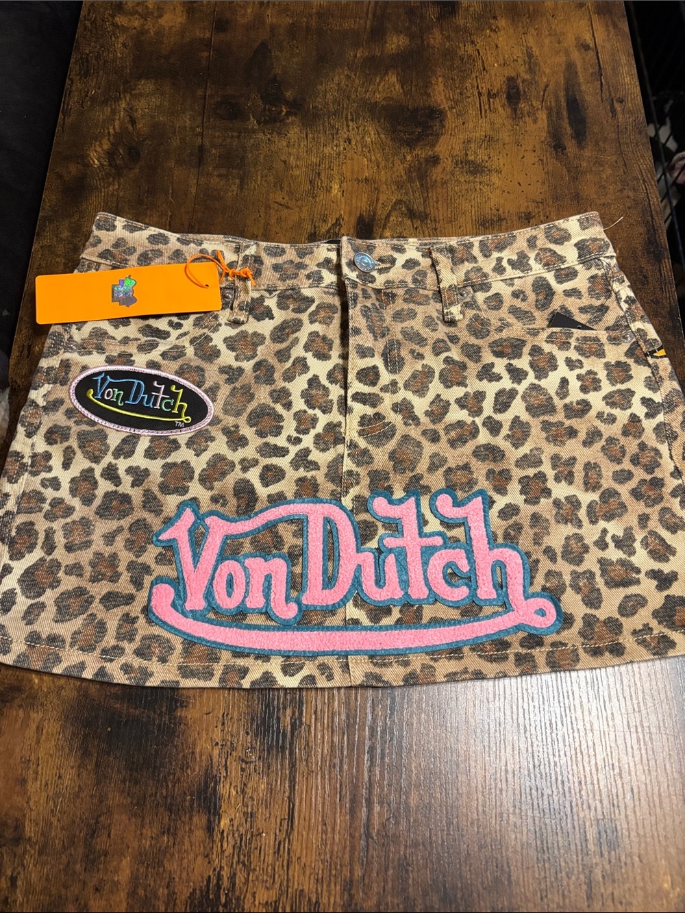Von Dutch Leopard-Print Mini Skirt with Pink Logo